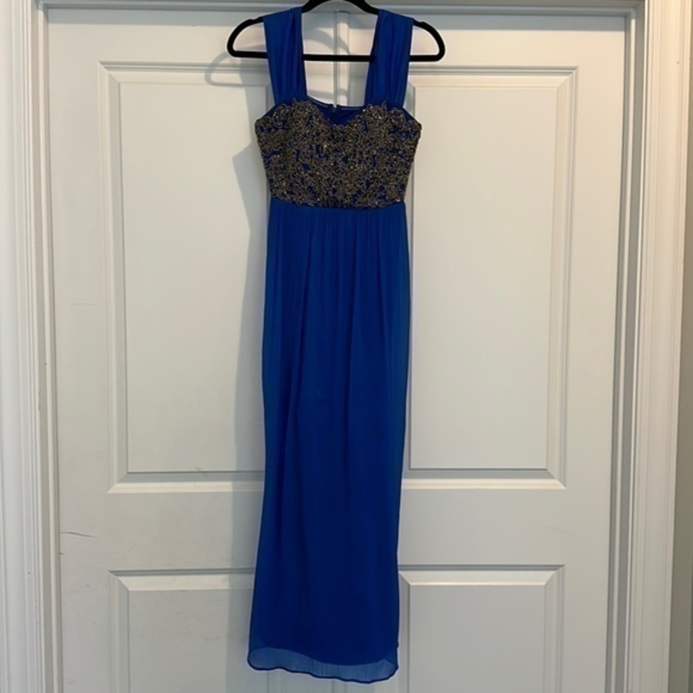 Adrianna Papell Blue Long Beaded GownSize 2